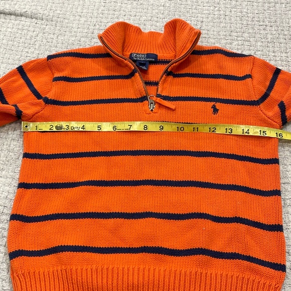 Polo Ralph Lauren Kids Small Unisex 1/4 Zip Knit Sweater Orange & Blue Striped - Picture 7 of 9